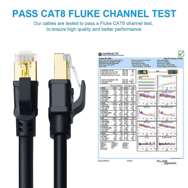 Cat 8 Ethernet-kaapeli 40 jalkaa, sisä- ja ulkokäyttöön, nopea 40 Gbps 2000 MHz Sftp-internetkaapeli kullatulla Rj45-liittimellä Gamille