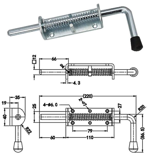 Kevyt Jousilukko, 220mm, Metallirunkoinen Lukko Kahvalla, Raskas Jousilukko Tapilla