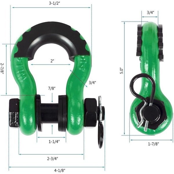 3/4 tommers D-ring sjakkel (2-pakning) 45 000 pund bruddstyrke med 7/8 tommers pinne, isolator og skive sett for bruk med slepetau