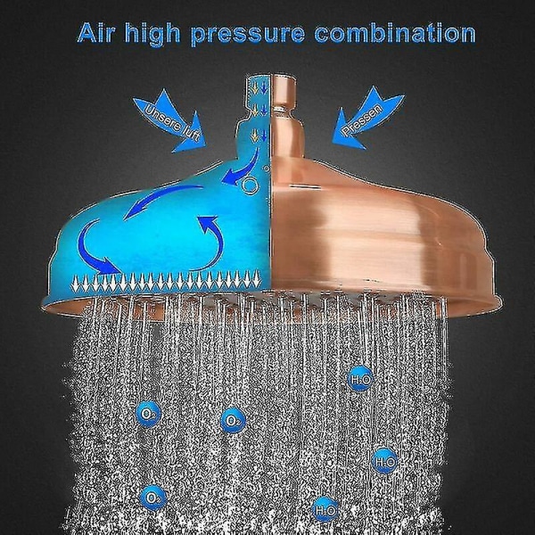 Kobber Bruseshowerhoved, 20 cm (8 tommer) Diameter, Højtryks Fast Bruseshowerhoved Med Justerbar Vinkel Bruseshowerhoved Regn