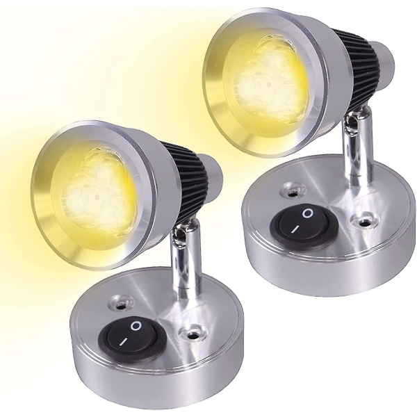 2 stk. 12 V LED-spotlæselampe, 3W kugleformet læselampe i aluminium 330 lm vægmontering