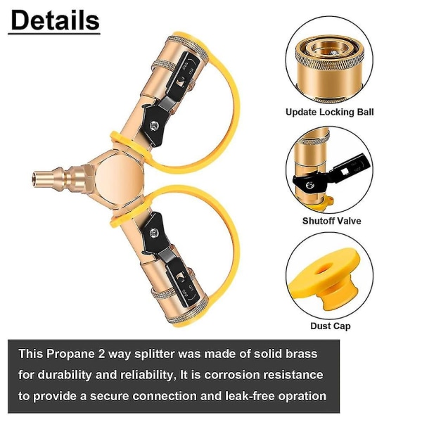 1/4 tommer Rv Propan Quick Connect Y-splitter Adapter med afspærringsventil Fuldstrømsprop 2-vejs Lp Gas