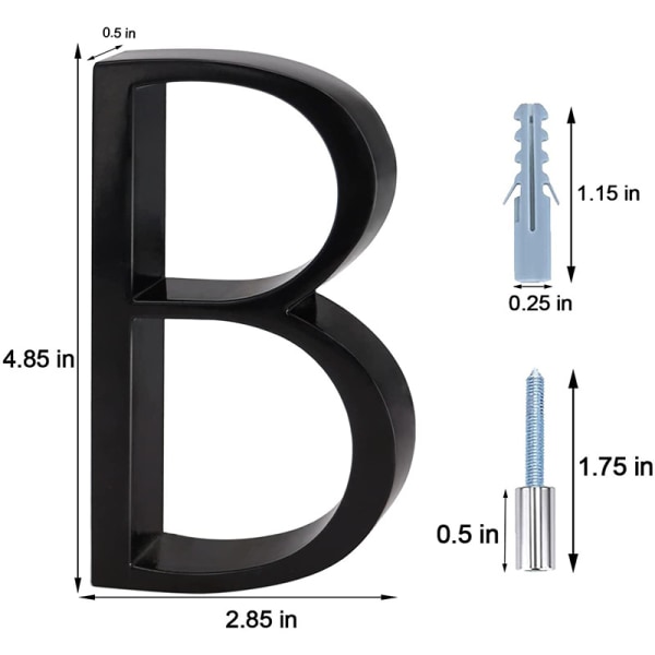 Husbokstaver og tall for utsiden, 5 tommer svart moderne husnummer for hageleilighetsdør postkassedekor med spikersett og instruksjoner (Lette