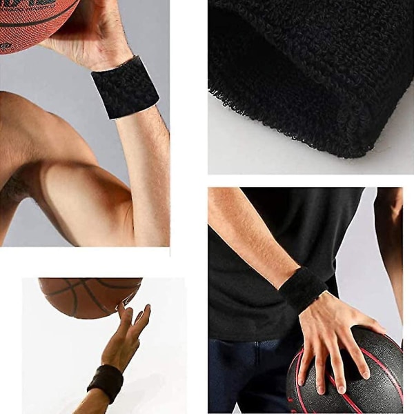 12 stk Sports Armbåndssvettebånd Sports Armbånd Bomull Svettebånd For Menn Og KvinnerGodt For Tennis, Basketball, Løping, Treningssenter, Trening (svart,