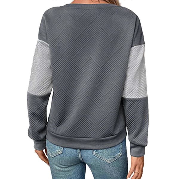 Løstsiddende langærmet farveblok-tekstureret sweatshirt til kvinder Mørkegrå XL Dark Grey XL