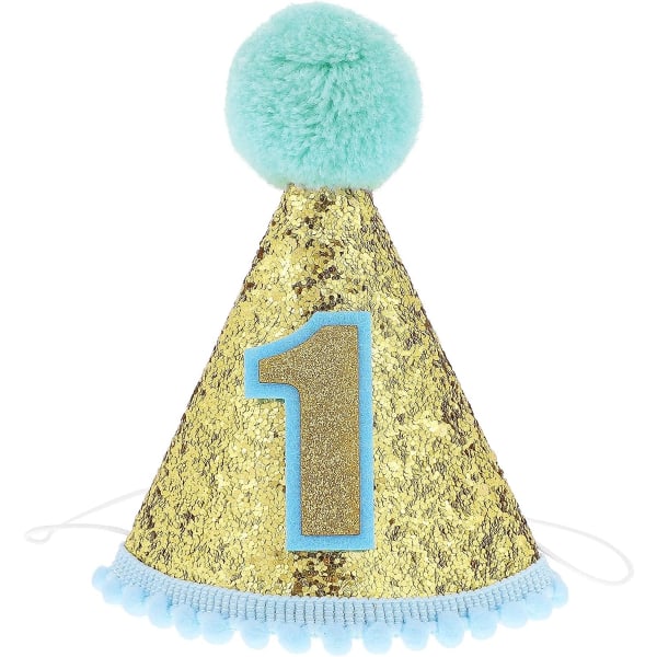 1-års fødselsdagshat Glitter keglehat Justerbar tiara pandebånd Sparkle Princess Fødselsdagshat til babypige dreng，Kommer med kage