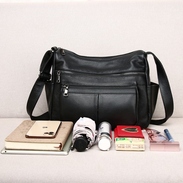 Crossbody-väska för kvinnor Mjuka läderväskor och handväskor Multi Pockets Messenger Bag