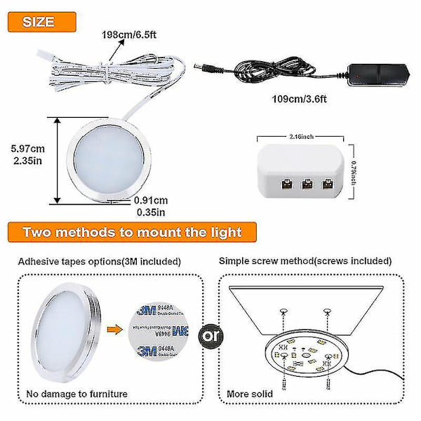 LED-belysning under skåp, köksbelysning, hyllbelysning, garderobsbelysning (storlek, färg: cool-6pcs-cool-6pcs)