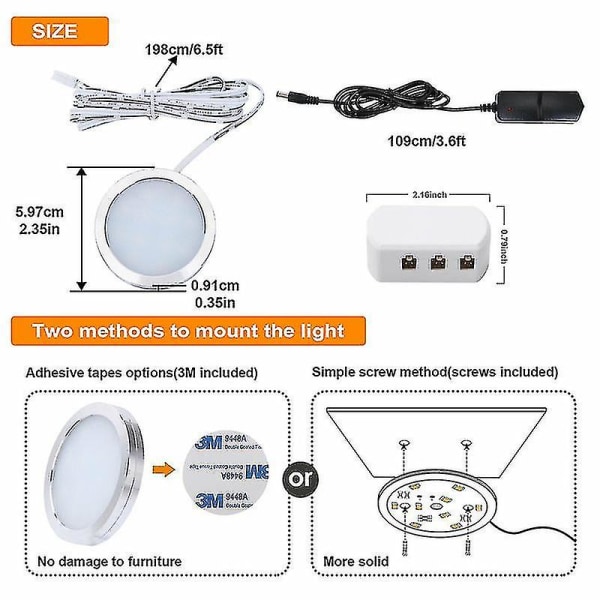 LED-lys for underskap, kjøkken, skap, hylle, skap, displaylampe (størrelse, farge: kald-6stk-kald-6stk)