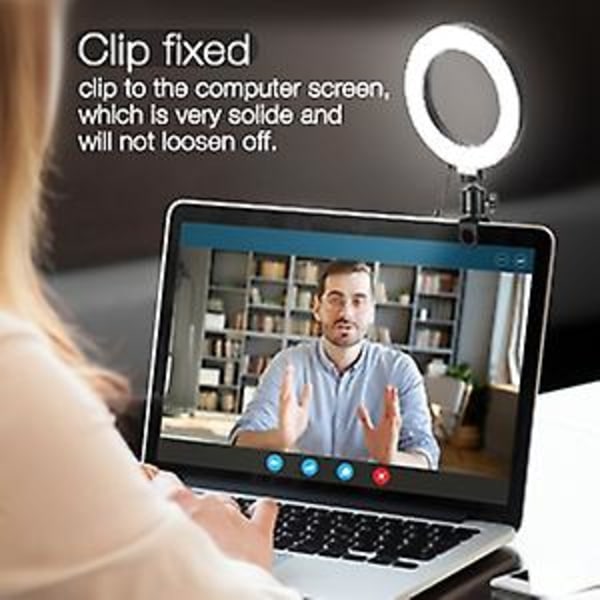 2023 - Videoneuvotteluvalaistussetti, 6 tuuman LED-selfie-rengasvalo, kiinnitettävä kannettavan tietokoneen näyttöön webkameran valaistukseen