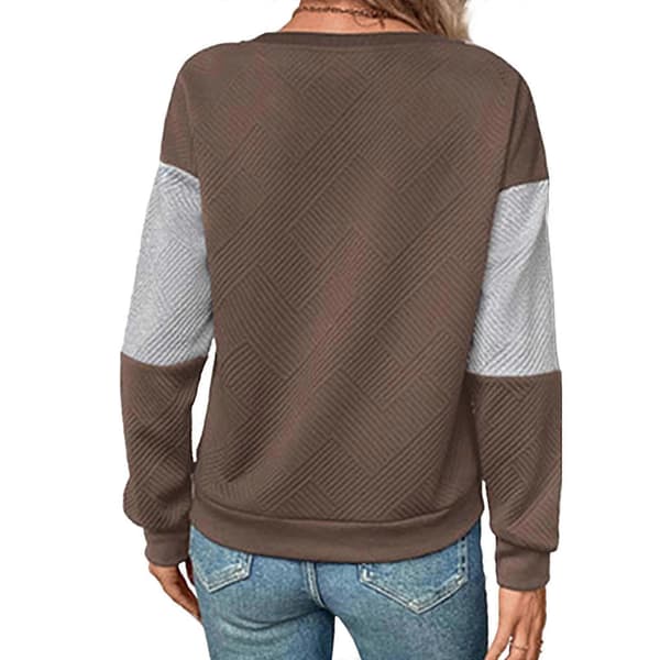 Løstsiddende langærmet farveblok-tekstureret sweatshirt til kvinder Blå L Blue L