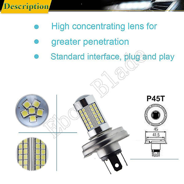 Moottoripyörän P45t R2 66smd LED-ajovalon lamppu korkea/matala säde skootterille mopedille valkoinen 6000k 6v 12v moottoripyörän etuvalolamppu