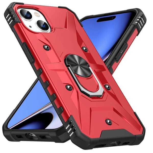 Lemonda för iPhone 15 TPU+ PC Skyddande Mobilskal Ringhållare Stöd Baksida - Röd Style Red