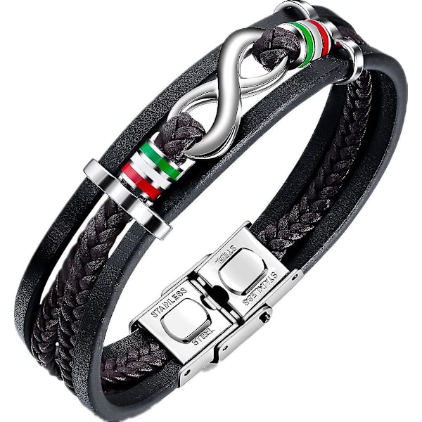 Herrarmband Läderarmband Svart Läderarmband För Män, Flätad Oändlighet Äkta Läder