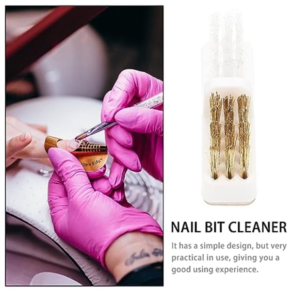 3 stk. Nail Art borehoved rensebørste, børste metalborehoved børster Manicure tilbehør til gør-det-selv
