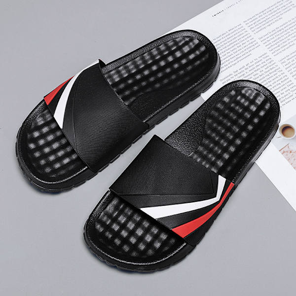 Herrsandal i andningsbart material för sommaren, platta skor, öppen tå, halkfria, strandmode Negro 44