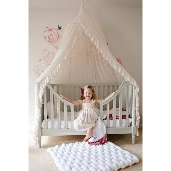 Elegant børne sengehimmel - blonde chiffon net med Pom Pom, prinsesse piger eventyr drømmetelt