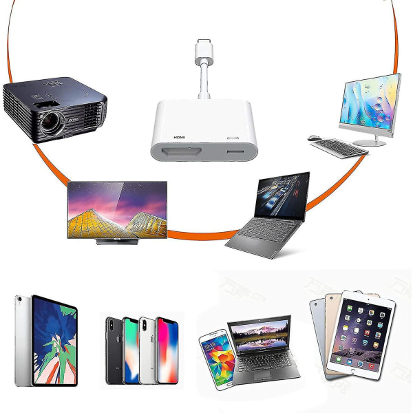 HDMI-adapter för iPhone, 1080p Digital AV-adapter för iPhone till TV, Plug and Play-anslutning kompatibel med iPhone 12/11/X/XR/XS/7P/8P