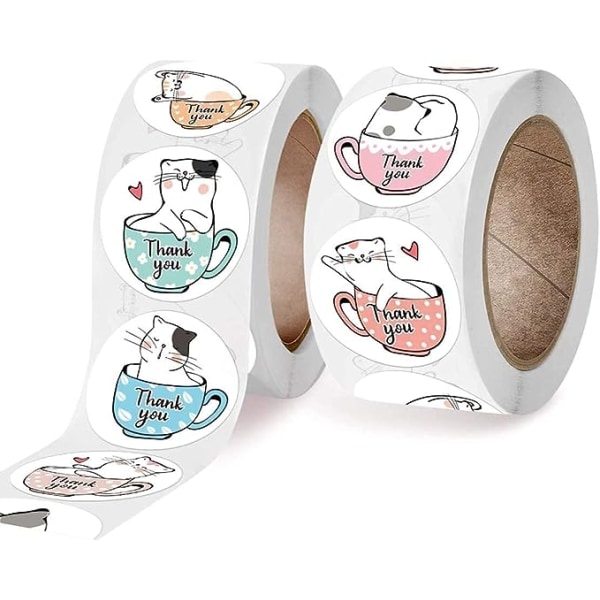 Cat Takk-klistremerker, 1000 STK Baby Shower Takk-klistremerker, 6 forskjellige design runde søte etiketter for bedrifter, Konvoluttforseglinger, Butikkpose-klistremerke, Gjør-det-selv-pakke