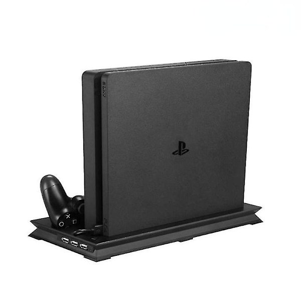 PS4 Slim Vertikalt Stativ med Trådlös Kontrollerladdningsdocka + Kylfläkt