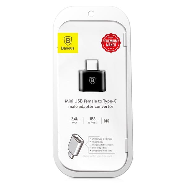 Baseus USB-naaras - USB-A -uros -sovitin Alumiini MUSTA Musta