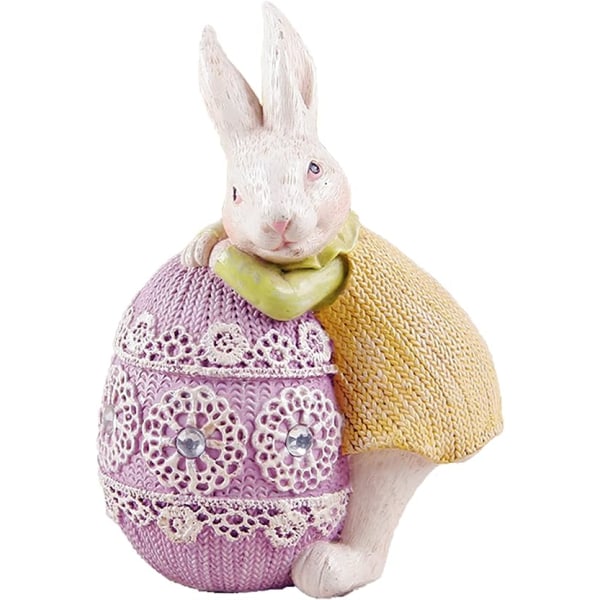 Kyssende kanin påskeegg Vintage harpiks Fargerike påskeegg Kaniner Valentine's kaninfigur Statue Vårpåskedekorasjon (lilla)