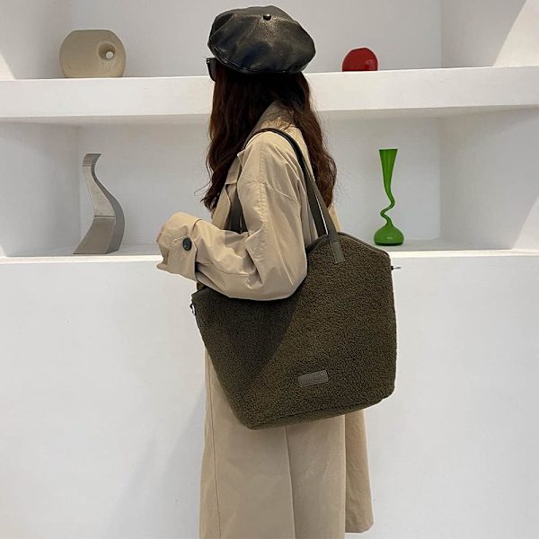 Kvinners store fleece sherpa tote bag teddy plysj fluffy pels håndvesker for kvinner jenter veske