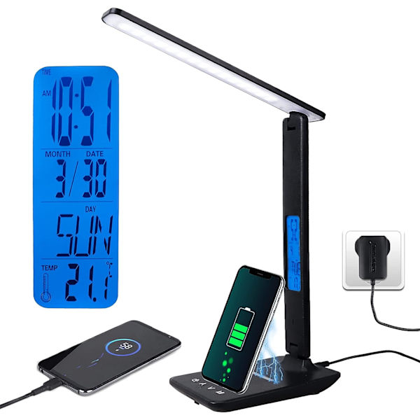 LED-skrivebordslampe med 10W trådløs lader