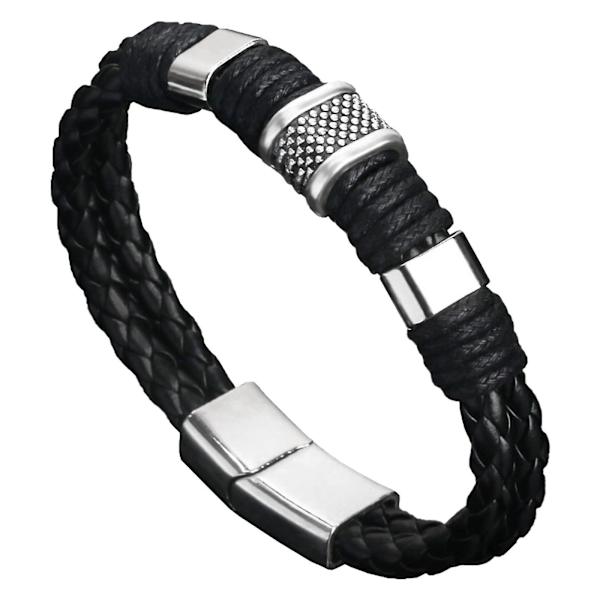 Läderarmband för män, flätat läderarmband, svart läderarmband för män