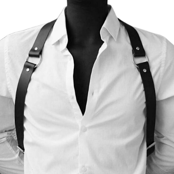 Justerbar Faux Læder Kropsbrystsele Suspender Bælte Med Spænder Metal O-ringe Gothic Punk Sort Skulderbeskyttelse Cosplay Clubwear