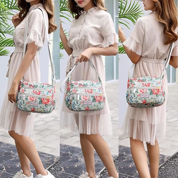 Kvinnors multi-ficka casual crossbody handväska vattentät axel nylon väska