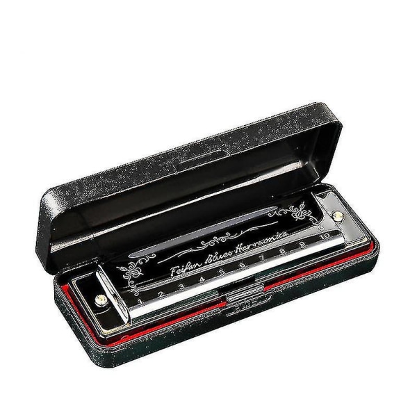 10 reikäinen 20 huuliharppu Blues Deluxe Harmonica Beginner C huuliharppu - musta