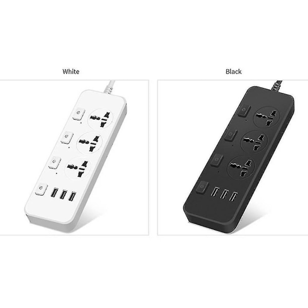 Strömsladdare 5v2.1a med överspänningsskydd, 3 uttag och 3 USB-portar, för USA/Storbritannien/EU