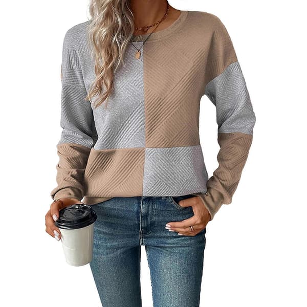 Løstsiddende langærmet farveblok tekstureret sweatshirt til kvinder Mørkegrå S Dark Grey S