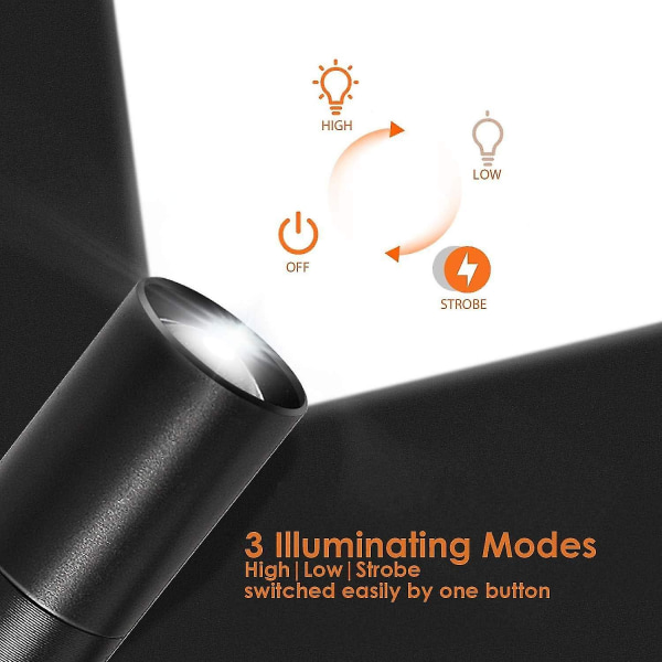 Super Bright LED-lommelykt 2-pakning - oppladbar, 3 moduser, zoombar minipennlys