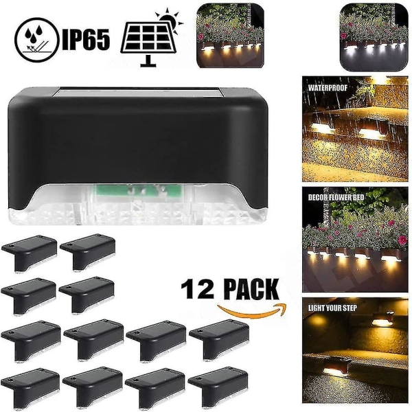 Vandtæt solcelle hegn lys, solcelle dæk lys, trappe lys, Ip65 Led solcelle have lys til terrasse trappe hegn (varm lys-sort, 12 stk)
