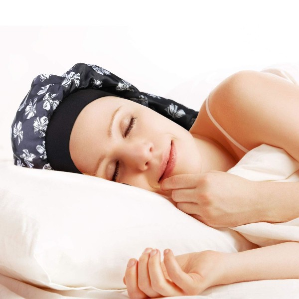 3-paks lang sateng-panser-søvnhette, mykt elastisk bånd med løs caps for langt hår, fletter