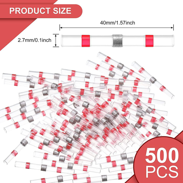 500 Pieces 22-18 Awg Red Solder Seal Wire Connectors Solder Heat Shrink Waterproof Wire Connectors