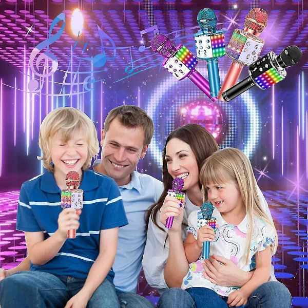 Trådlös Bluetooth Karaoke Mikrofon, Multifunktionell Högtalare Med Färgglad LED-Ljus
