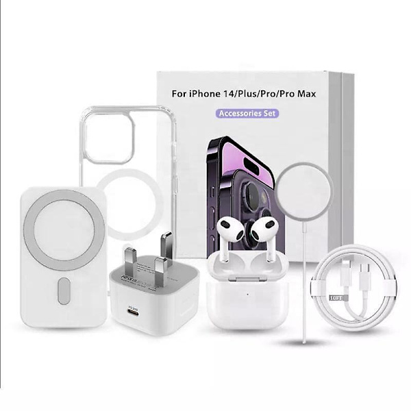 6-i-1 Presentask för iPhone: Trådlös Laddare + Magnetisk Kabel + Datakabel + Reseladdare + Telefonskal + Skärmskydd (ip