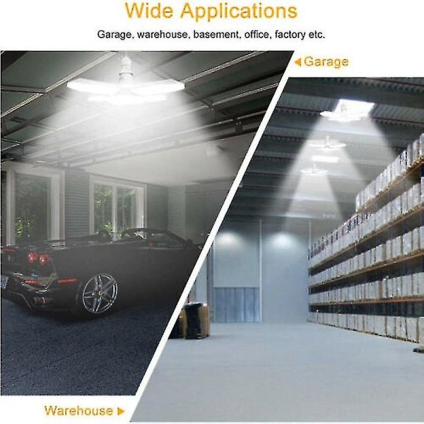 Industriell belysning E27 LED garasjelys 4 justerbare vifteblader deformerbar verksted lager takbelysning (farge: kald hvit)