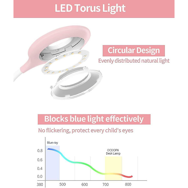Led-bordlampe, leselampe for barn, berøringsjusterbar lysstyrke, USB-oppladbar