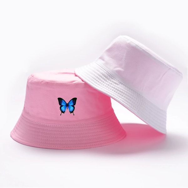 Hot Sale Harajuku Blå Sommerfugl Spand Hat Unisex Casual Strand Sol Hat Ukraine National Emblem Guld Foldbar Bomuld Panama Hat Blue Butterfly 02