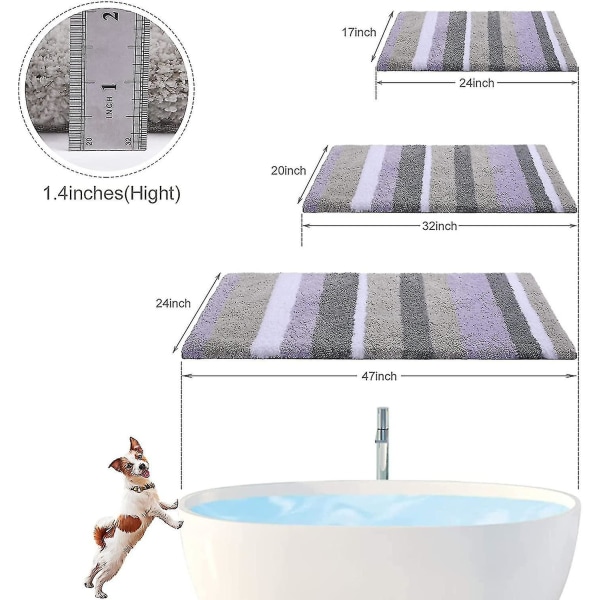 Mikrofiberstribede badeværelsestæpper Bademåtte (lilla-grå, 17"x24") Ekstra tykke, bløde og pjuskede, absorberende, maskinvaskbare, skridsikre badetæpper til ba