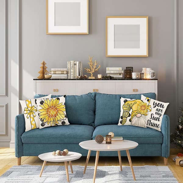 4 st Soffa Kuddfodral för Vardagsrum Osynlig Blixtlås Solros Blommig