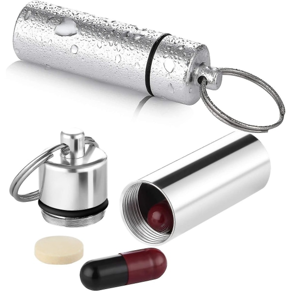 3 delar aluminium Pill Organizer Box Nyckelring med liten sked Vattentät pillerbehållare Bärbar Pill Nyckelring Aluminium