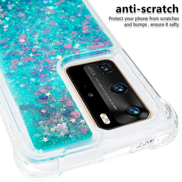 Huawei P40 Pro Skal Glitter Flytande Transparent Bling Bling Kristallklart Flytande Flytande Quicksand Cover Tpu Silikon - Grön