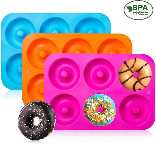 3 stk Silikon Donutform Donut Bakepan Form Plate Beholder Donuts
