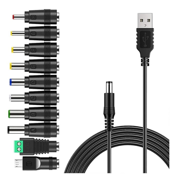 USB til DC-kabel Universal USB til DC-ladekabel med 10 utskiftbare pluggkontakter Ada