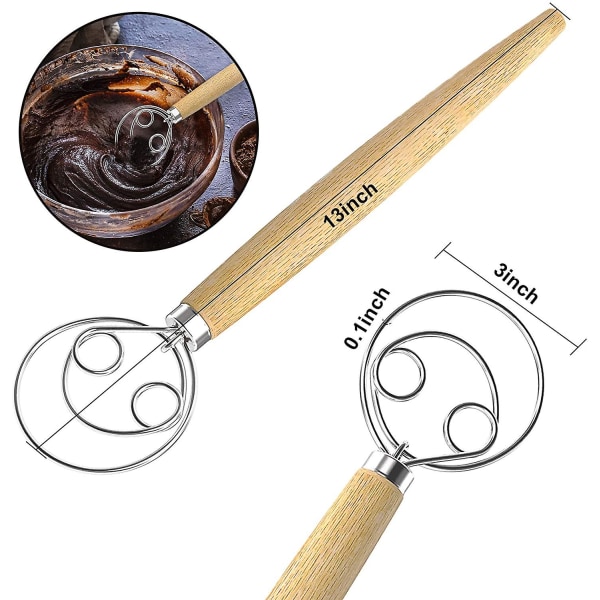 Danska Degslagare, 2-pack Danska Visp 33 cm Rostfritt Stål Holländsk Stil Brödslagare Trähållsblandare Verktyg för Tårta, Bröd, Kakor, Paj